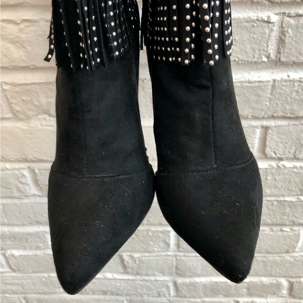 Blacksilver studs Fringe over the knee Boots Stiletto heels Faux suede leather 6 - Picture 12 of 16